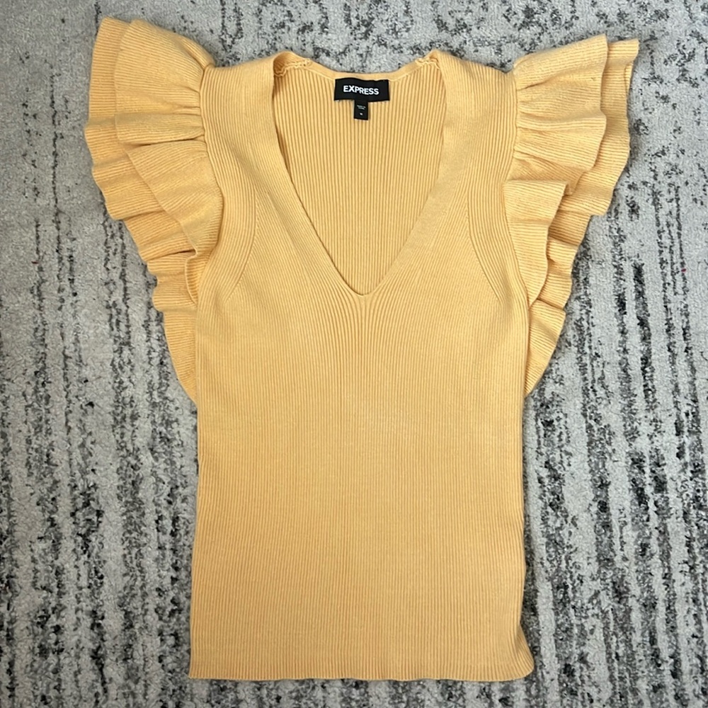 Express yellow ruffled sleeve sweater